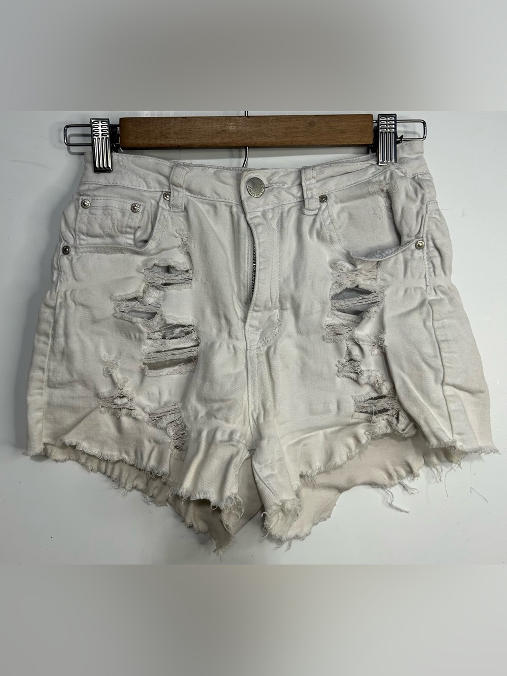 5 for $25🔥American Bazi Luxe Apothetique White Distressed Raw Hem Shorts Small